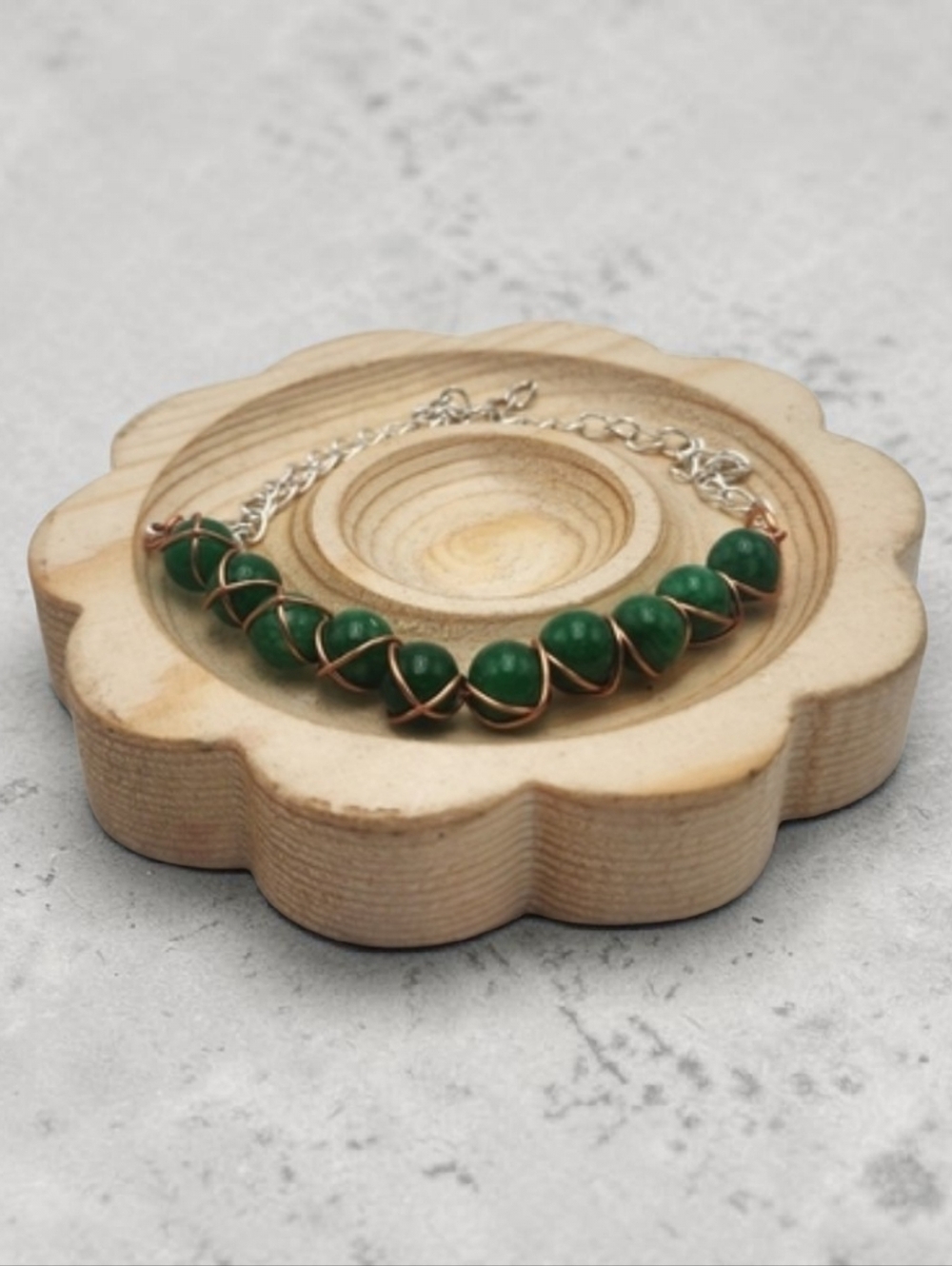 Handmade Wire-Wrapped Green Beaded Adjustable Chain Bracelet – Dainty Jewelry